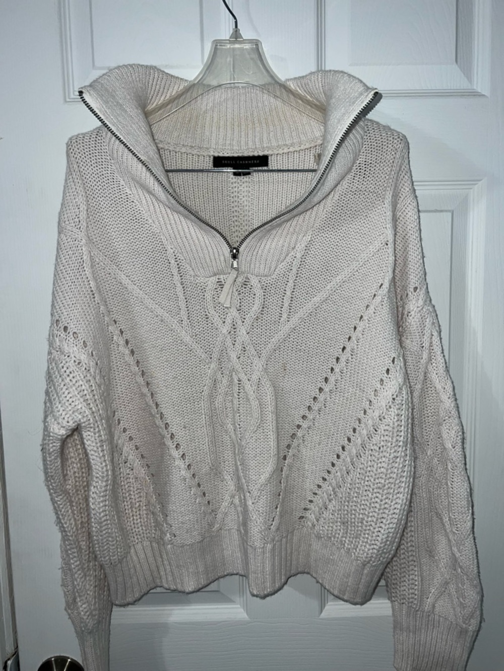 Skull Cashmere Cream Cable-Knit Half-Zip Turtleneck Sweater